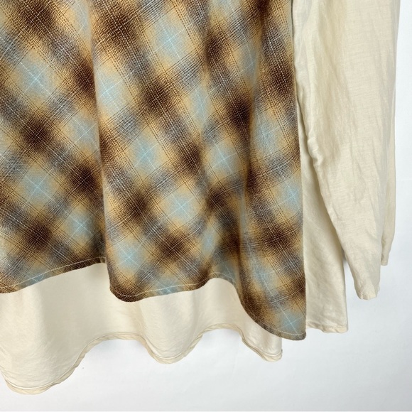 CP Shades Jaci Silk Cotton Blend Brown Plaid Print Long Sleeve Longline Tunic M - Picture 4 of 6